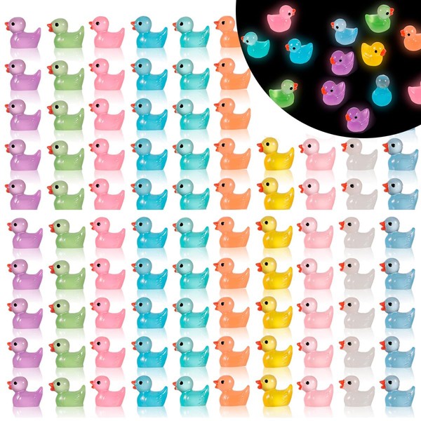 Pack of 100 Mini Luminous Resins, Mini Luminous Ducks, Mini Resin Ducks, Miniature Ducks for Aquarium, Dollhouse, DIY Potting, Micro Landscape Decorations, Deliveries, Pot Decoration (10 Colours)