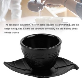 Tea Mugs, 2PCS Tea Cups Cast Iron Cup Black Leaf Teacup Saucer Japanese Cast Iron Tea Cup with Leaves Shape Saucers Chinese Style Tea Cups 6.76oz/200ml