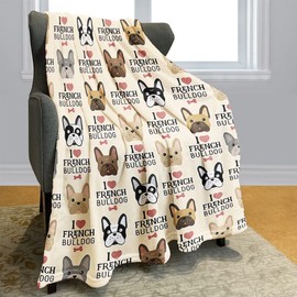 Violetpos 125 x 150 cm Flannel Soft Fleece Blanket Cuddly Blankets Soft Bed Throw Blanket I Love French Bulldog Bones