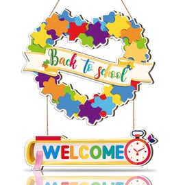 Celestdeco Welcome Back to School Decorations,First Day of School Wooden Door Sign,Puzzle Wall Sign,Welcome Sign for Classroom Door Decor,Back to Class Wall Plaque for Classroom College Room Home