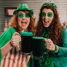 ayigu 2 Pairs St. Patricks Day Shamrock Sunglasses Irish Green Four Leaf Clover Glasses Leprechaun Costume Accessories Eyewear