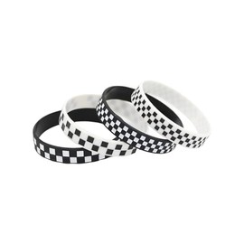 ChungLong0593 4PC Black & White Silicone Sports Bracelet Racing Flag Check Bracelet