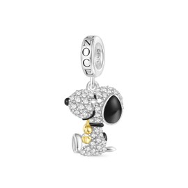 GNOCE Charm Pendant Peanuts Snoopy Hug Woodstock Diamond Pendant 925 Sterling Silver Beads Charms for Women and Girls Jewellery Gift for Fans, Silver, Cubic Zirconia