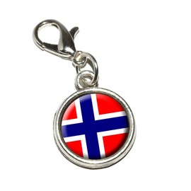 Norway Norwegian Flag Antiqued Bracelet Pendant Zipper Pull Charm with Lobster Clasp