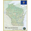 Wisconsin State Physical Map - 16.4 x 21.4 Inches -