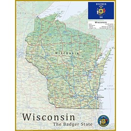 Wisconsin State Physical Map - 16.4 x 21.4 Inches - Paper Laminated