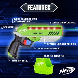 NERF Laser Strike 4 Player Laser Tag Game Pack Complete with 4 300ft Range Blasters & 4 Holsters - Indoor or Outdoor Play Arcade Games, Toys for Kids & Family