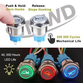DMWD 19mm Raised Speaker Horn Momentary Push Button Switch 3/4" Mounting Hole 12V-24V LED Lighted 1NO 1NC SPDT with Pre-Wired Socket for Car Truck Boat Marine (Blue)