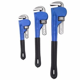 Wideskall® 3 Pieces Heavy Duty Heat Treated Soft Grip Pipe Wrench Set (10" inch + 12" inch + 14" inch)