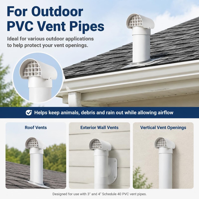 3 & 4 Inch PVC Radon Vent Rain Cap for