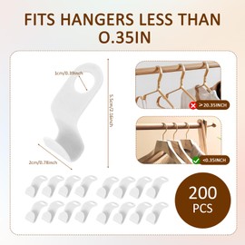 200 PCS Hanger Connector Hooks, Stackable Hanger Hooks Space Saver, Heavy Duty Space Saver Hangers, Plastic Closet Organizers with Superior Weight Bearing Capacity (White)