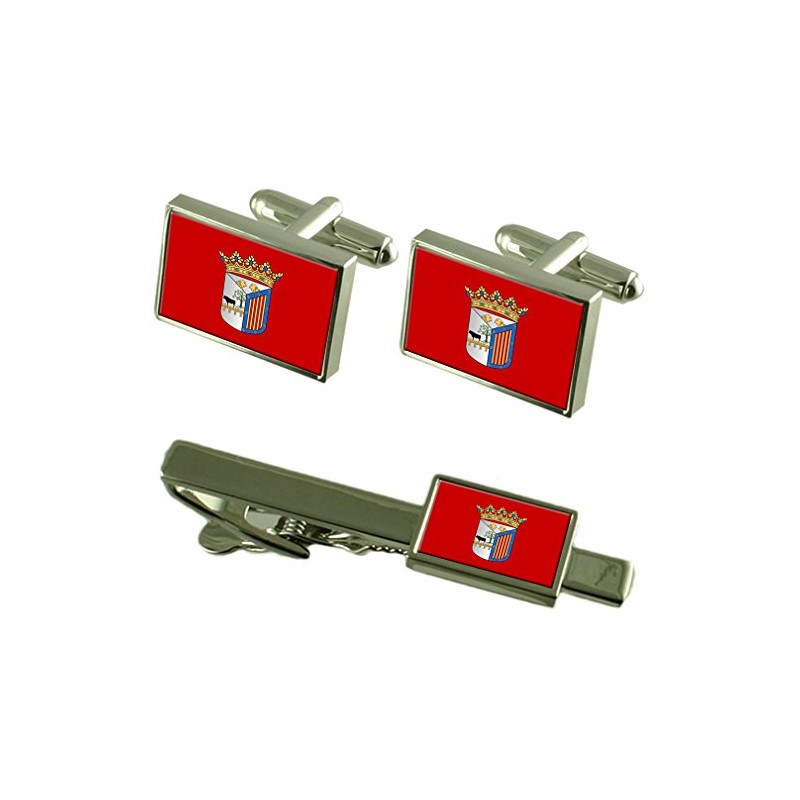 Town Salamanca Spain Flag Silver Shirt Cufflinks & Tie Clip