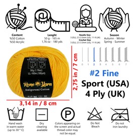 Amigurumi Cotton Yarn | 50% Cotton, 50% Acrylic | #2 Fine Sport 4 Ply | Yarn for Knitting | Yarn for Crocheting | Cotton Wool | Amigurumi Yarn | Amigurumi Wool (1 Pack, 16 Amber)