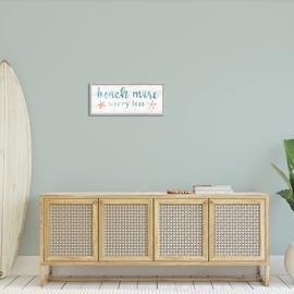 Stupell Industries Beach More Worry Less Nautical Sign Red Starfish Grey Framed Wall Art, 24 x 10, Off- White