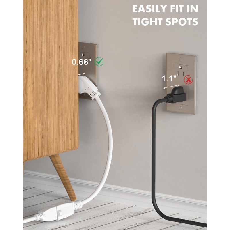 Flat Plug Short Power Extension Cord 1 Foot White 14