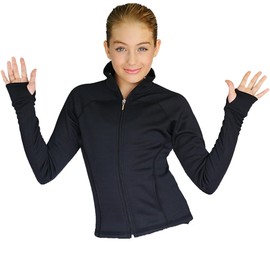 ChloeNoel JT92 Child Raglan Sleeves Fitted Figure Skating Jacket with Pockets & Thumb Holes (Black, Child Extra Extra Small)
