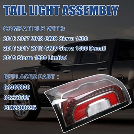 Goopool Tail Lights Assembly Compatible With 2016 2017 2018 GMC Sierra 1500 Denali Left Driver Side LED Lens Rear brake Tail Lights # 84365930 84233587 GM2800295