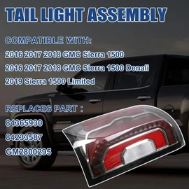 Goopool Tail Lights Assembly Compatible With 2016 2017 2018 GMC Sierra 1500 Denali Left Driver Side LED Lens Rear brake Tail Lights # 84365930 84233587 GM2800295