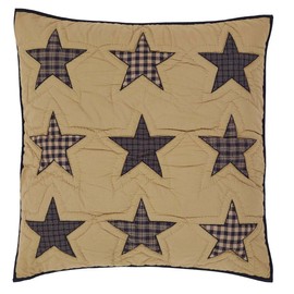 VHC Brands Teton Star Quilted Euro Sham 26x26 Country Patchwork Design, Navy and Tan