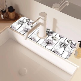 Water Lily Flower Kitchen Sink Splash Guard Mat Absorbent Fast Drying Mat Faucet Draining Mat Sink Splash Guard Behind Faucet Drip Catcher for Kitchen Bathroom 5.5"×15"