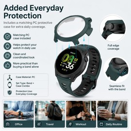 QHBAMD Silicone Watch Band Compatible with COROS PACE 4, Adjustable Sport Strap with PC Protective Case for COROS PACE 4 Smartwatch