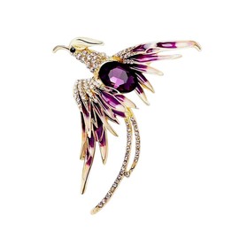 Phoenix Gold Purple Crystal Bird Brooch Stainless Steel 5 x 4 cm, Stainless steel, stainless steel.