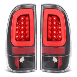 KUAFU Pair LED Tail Lights Compatible with 1997-2004 Ford F150 1999-2007 F250 F350 F450 F550 Super Duty Replacement for F85Z13404CA F85Z13405CA LED Tube Bar Tail Lamp Brake Black Housing & Clear Lens