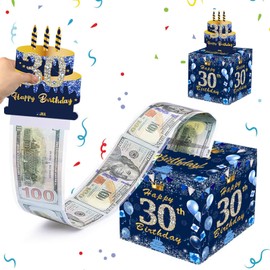 MORAINJAY 30th Birthday Money Box for Cash Gift,Navy Blue Pull Cash from Money Case,Surprise Money Gift Box for Men,Women 30th Birthday Presents Birthday Gift Money Box,Birthday Party Decorations