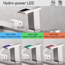 AVSIILE LED Bathroom Faucet 3 Hole, Brushed Nickel Waterfall Bathroom Faucets, 8 Inch Widespread Modern Bathroom Sink Faucet & Parts, Wide Spread Touch On Three Hole 2 Handle Bathroom Vanity Faucet