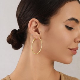 14K Gold Plated Big Hoop Earrings For Women Large Gold Hoop Earrings Hypoallergenic Sterling Silver Gold Hoop Earrings For Womens Circle 2mm Thin Hoop Extra Large Oversize Gold Hoop Earrings