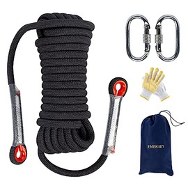EMEKIAN 10mm Black Outdoor Climbing Rope, 10M(32ft) Static Rock Climbing Rope for Escape Rope, Ice Climbing Equipment, Fire Safety Rescue Rope, with Non-Slip Gloves