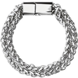 Double Layer Men's Stainless Steel Bracelet 8 inch - Adjustable Metal Chain Gift for Him, Women cuff bracelet,Anniversary/Birthday Jewelry with Secure Clasp, Durable Thick Cuban Link Design (Silver)