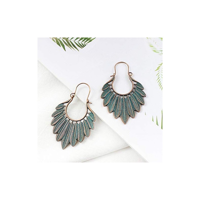 ✿ Feather wreath patina copper feather earrings✿ Exceptional side earrings