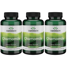 Swanson Chamomile -Made with German Chamomile Flower -Herbal Supplement for Body and Mind -(120 Capsules, 350mg Each) 3 Pack