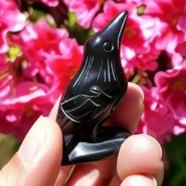 Natural Obsidian Crow Raven Hand Carved Healing Reiki Specimen Decoration Gift