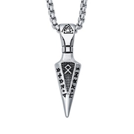 HAQUIL Viking Arrowhead Necklace, Stainless Steel Rune Gungnir Spear Arrowhead Pendant, Box Chain, Jewelry for Men and Women