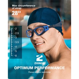 ZIONOR Optical Swimming Goggles G1 Leakproof (Black-Blue-350)