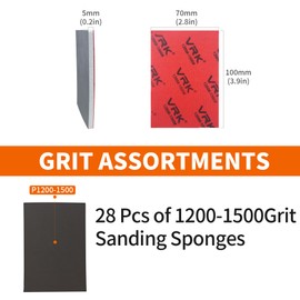 VRKET 28 Pcs 1200-1500 Grit Sanding Sponge,Ultra Fine Sandpaper,Soft Foam Hand Sander Block Wet Dry Sanding Pads for Automobile Wood Furniture Metal Drywall Polishing