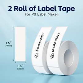 DETONGER Set of 2 White Thermal Tapes 12mm×40mm(0.47"x1.57") Label Maker Tape Paper for P0 Label Printer