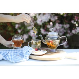 Teabloom Pure Bliss Honey Jar with Dipper and Lid - Hand-Crafted with Highly Hygienic, Non-Porous Borosilicate Glass (14 oz)