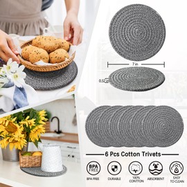 Coga 8" Trivets for Hot Dishes, Hot pots and Pans, 6 Pack Heat Resistant Hot Pads, Pot Holders for Kitchen, Hot Plate Mats for Table and Countertops, Farmhouse Decor Home Kitchen Essentials, G-White