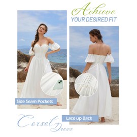 Women Off Shoulder Corset Dress Puff Sleeve Vacation Wedding Guest Dress White Size 8