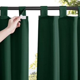 RYB HOME Indoor Outdoor Curtains Waterproof Detachable Top Drapes Room Darkening Thermal Insulated Window Decor Privacy Screen for Patio Pergola Porch, Hunter Green, W55 x L96 inches, 2 Pieces
