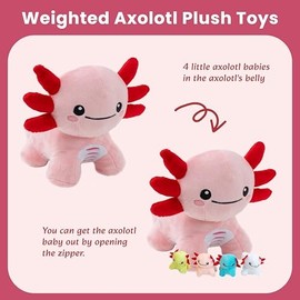 5 Pcs Axolotl Stuffed Animal with Babies, Weighted Axolotl Plush Toys for Kids, Cute Stuffed Doll Set, 19.5", 3.3 lbs
