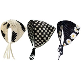3 Pcs Crochet Bandanas, Crochet Head Scarf Hair Bandanas Knit Bandana Headband Scarf Tie-Back Head Coverings Floral Headscarf Head Kerchief Styling Decor (Style1, One size)