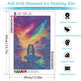 DMYYDSZH Penguin Diamond Painting Kit Adult DIY 5D Round Full Diamond Antarctic Aurora Diamond Art (Suitable for Adult Beginners) for Home Leisure and Wall Decoration 12×16 Inch
