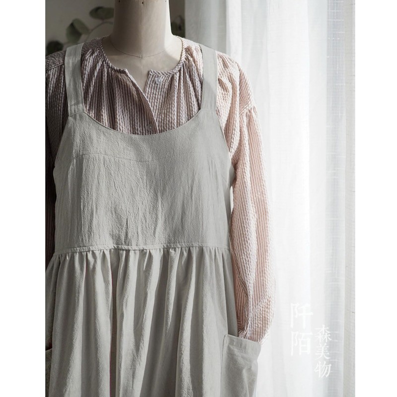 Uaussi Cotton Linen Apron Cross Back Work Apron for Women