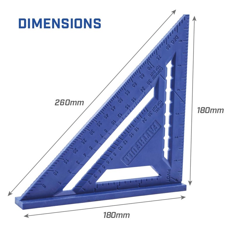Faithfull Plastic Quick Square - 7in Imperial Triangle Measuring Ruler