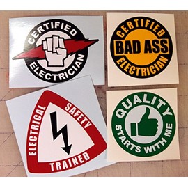 4x Electrician Hard Hat Stickers | Helmet Decals | Electrical Label Lunch Tool Box