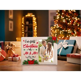 PETCEE Our First Christmas as Mr and Mrs Picture Frame 2023 First Christmas Together Wedding Married Photo Frame Mr & Mrs Gifts Couples Gifts Wedding Gifts for Couple Newlyweds Her Him